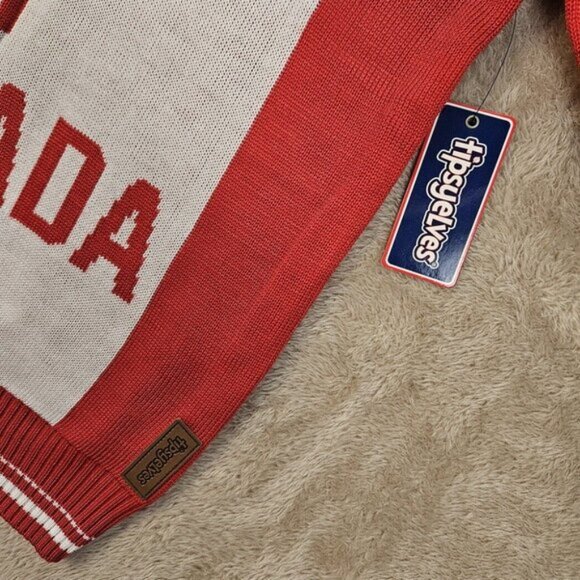 NWT Tipsy Elves Sweater Canada Spell Out Logo Red and White Pullover Mens Size S - Picture 7 of 10